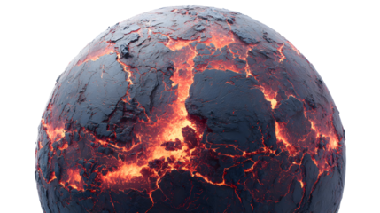 Glowing volcanic planet with fiery craters and molten lava texture