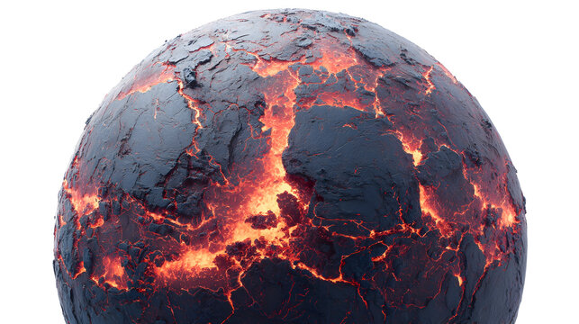 Glowing volcanic planet with fiery craters and molten lava texture