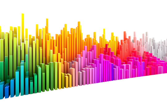Colorful sound spectrum visualization with rows of rectangular bars on black background