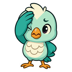 A cute teal bird winks with a cartoon style.