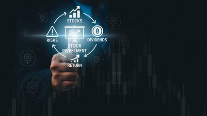Financial technology, business and investment. Mutual funds for investing in the stock market and digital assets. Businessman analyzes financial data on graphs modern business goal concept.