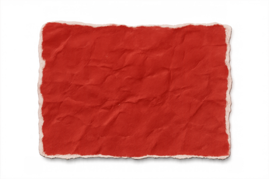 Red crumpled paper scrap with torn edges, creating a textured blank note or border element, transparent background - Powered by Adobe