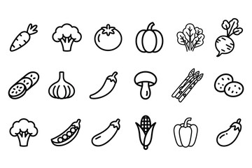 Collection of outline icons representing various vegetables, perfect for illustrating healthy eating