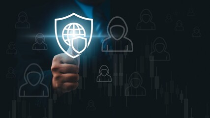 Financial technology, business and investment. Mutual funds for investing in the stock market and digital assets. Businessman analyzes financial data on graphs modern business goal concept.