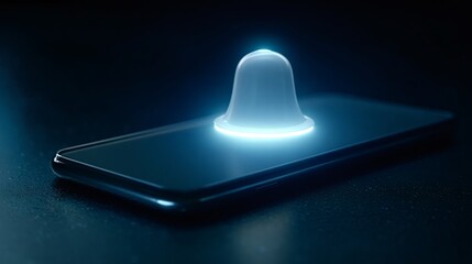 Smartphone screen with a glowing bell notification icon, symbolizing mobile alerts, social media updates, push notifications and modern digital communication technology
