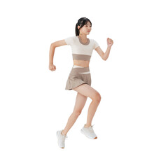 ジャンプするスポーツウェアの女性　手作業で精密に切り抜いた背景透過全身写真PNG