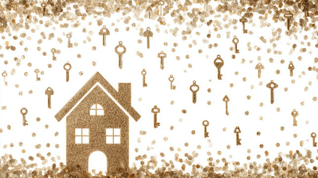 Golden glitter house with hanging keys