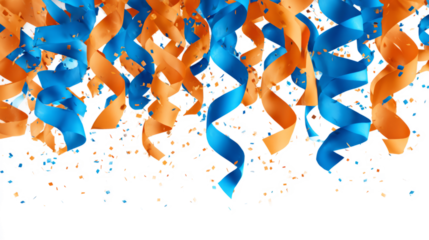 Blue and orange party streamers with confetti