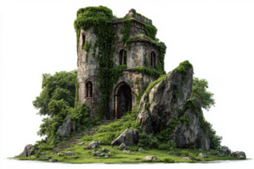 Medieval Stone Tower Ruins on Rocky Hill