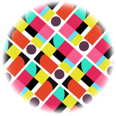 Bauhaus style  circular collage pattern ,wallpaper ,minimal shapes vivid  colours 