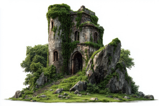 Medieval Stone Tower Ruins on Rocky Hill