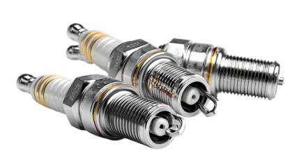 Highly detailed metallic spark plugs isolated for automotive design and maintenance