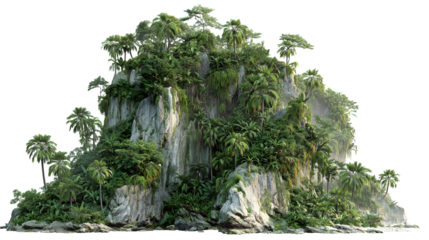 Lush tropical island covered in dense rainforest vegetation for nature design
