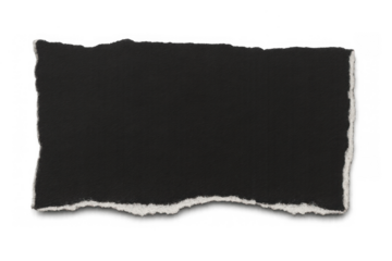 Black torn paper piece with jagged edges creating a distressed texture, transparent background for easy use