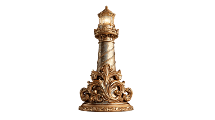 Ornate golden lighthouse sculpture with intricate baroque design