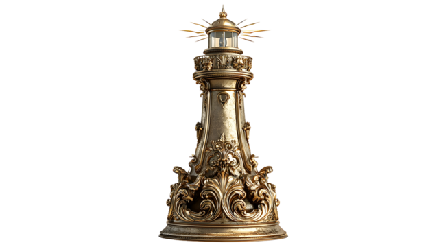 Ornate golden lighthouse sculpture in intricate baroque design for elegant decor