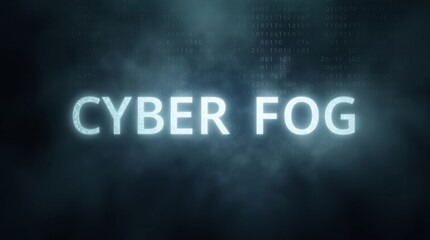 A mesmerizing digital fog with the words 'CYBER FOG' illuminated, creating a mysterious tech atmosphere.