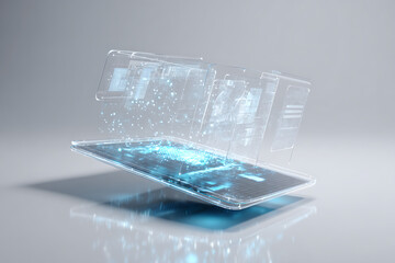 Futuristic tablet interface displaying dynamic data visualizations, offering a sleek modern tech solution for business and innovation, perfect for presentations