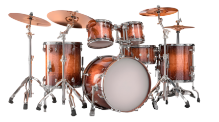 Realistic drum kit with polished wood texture and metallic hardware for music studio design