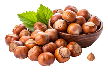 Obraz premium whole and shelled hazelnuts offering a rich, nutritious snack isolated on white background ,PNG. AI Generated 