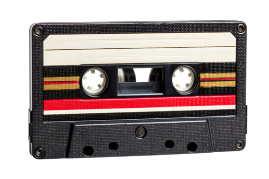 Retro audio cassette tape with black plastic case for music lovers and collectors