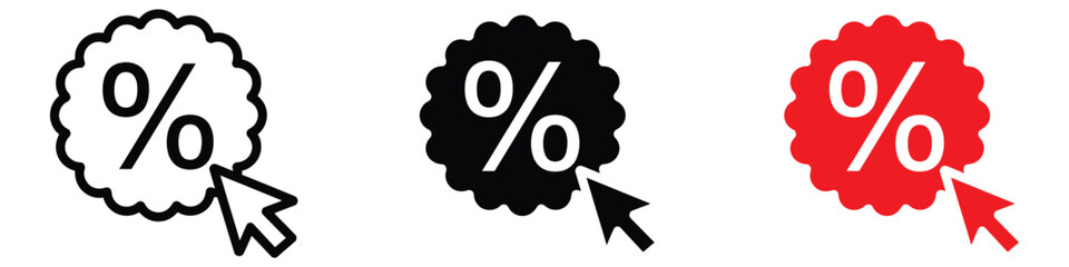 Click through rate icon set. eye catching percentage off sale promo symbol. vector illustration.