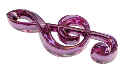 Shiny magenta treble clef symbol isolated on white background for musical theme designs