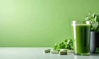 Refreshing green juice preparation kitchen counter beverage photography clean environment close-up view healthy living concept