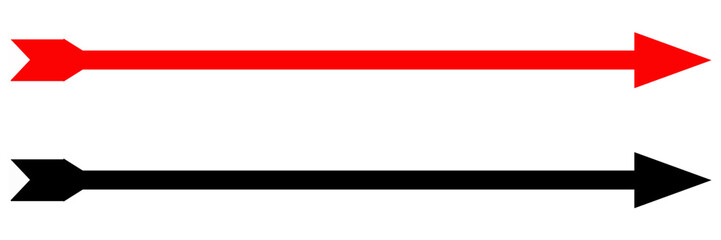 Obraz premium Red and black arrow pointing to the right, drawn with a marker to represent direction or emphasis on a white background.
