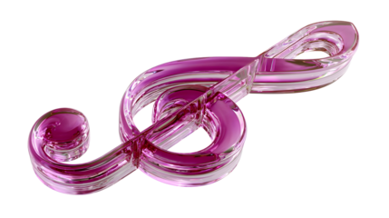 Shiny magenta treble clef symbol isolated on white for musical design