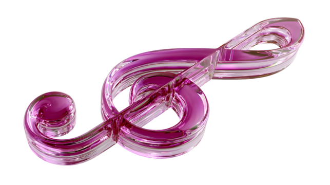 Shiny magenta treble clef symbol isolated on white for musical design