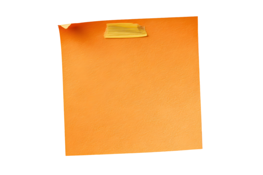 Square orange paper note with piece of tape for reminders and memos