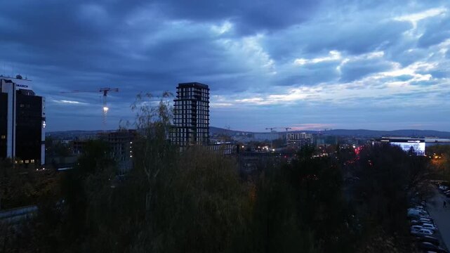 Kielce - Polska - widok z powietrza na miasto, zabudowa, nowe apartamentowce, galeria