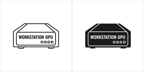 Two icons of a workstation gpu, one outline and one solid