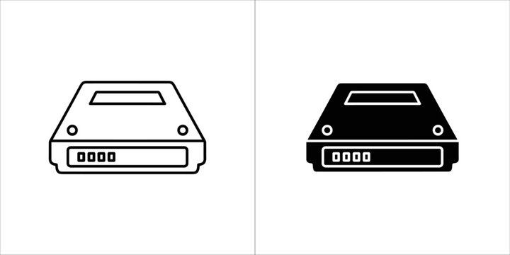 Two icons of a router or modem, one outlined and one solid black