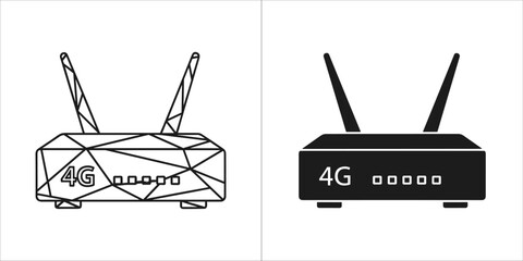 Two icons of a 4g router, one black and one outline
