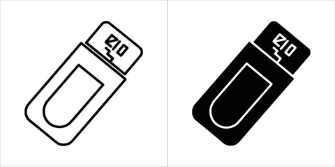 Two icons of a usb flash drive, one black and one outline