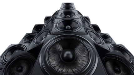 Pyramid of black audio speakers - acoustic engineering and sound design