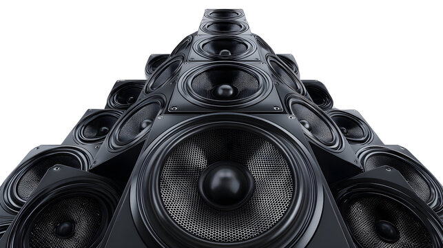Pyramid of black audio speakers - acoustic engineering and sound design