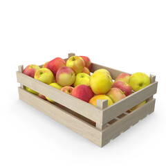 Wooden crate filled with fresh red and green apples