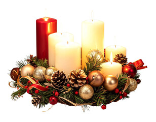 Assorted Christmas Candle Holders with Festive Decorations, Elegant Holiday Display, Isolated on Transparent Background PNG