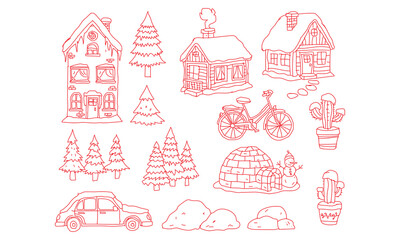 Fototapeta premium Winter Holiday Doodle Clipart Bundle | Christmas Hand Drawn Vector Illustrations