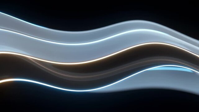 Abstract wavy white ribbons with blue and gold highlights.