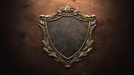 Aged bronze shield emblem with laurel wreath