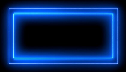 Two nested rectangular frames emit a vibrant blue glow against a stark black background, creating a modern, digital aesthetic