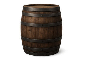 Fototapeta premium Old wooden barrel with metal hoops storing beverages like wine or beer, perfect for rustic or vintage themes