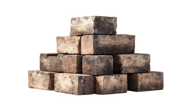 Vintage clay bricks with weathered edges and natural texture for architectural design