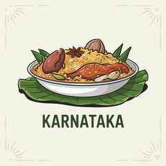 Karnataka Traditional Cuisine Dish with Rice and Curry Design