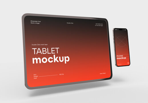 Tablet Mockup with Smartphone