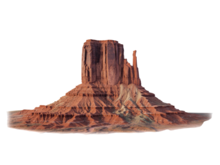 Iconic rugged desert butte stands majestically against the vast open sky in arid landscape transparent background